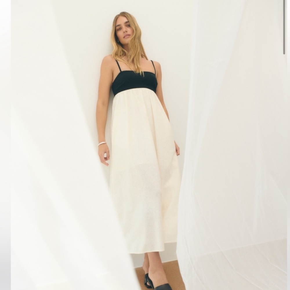 Abercrombie • NWT Tie Back Babydoll Maxi Dress in Black and Cream